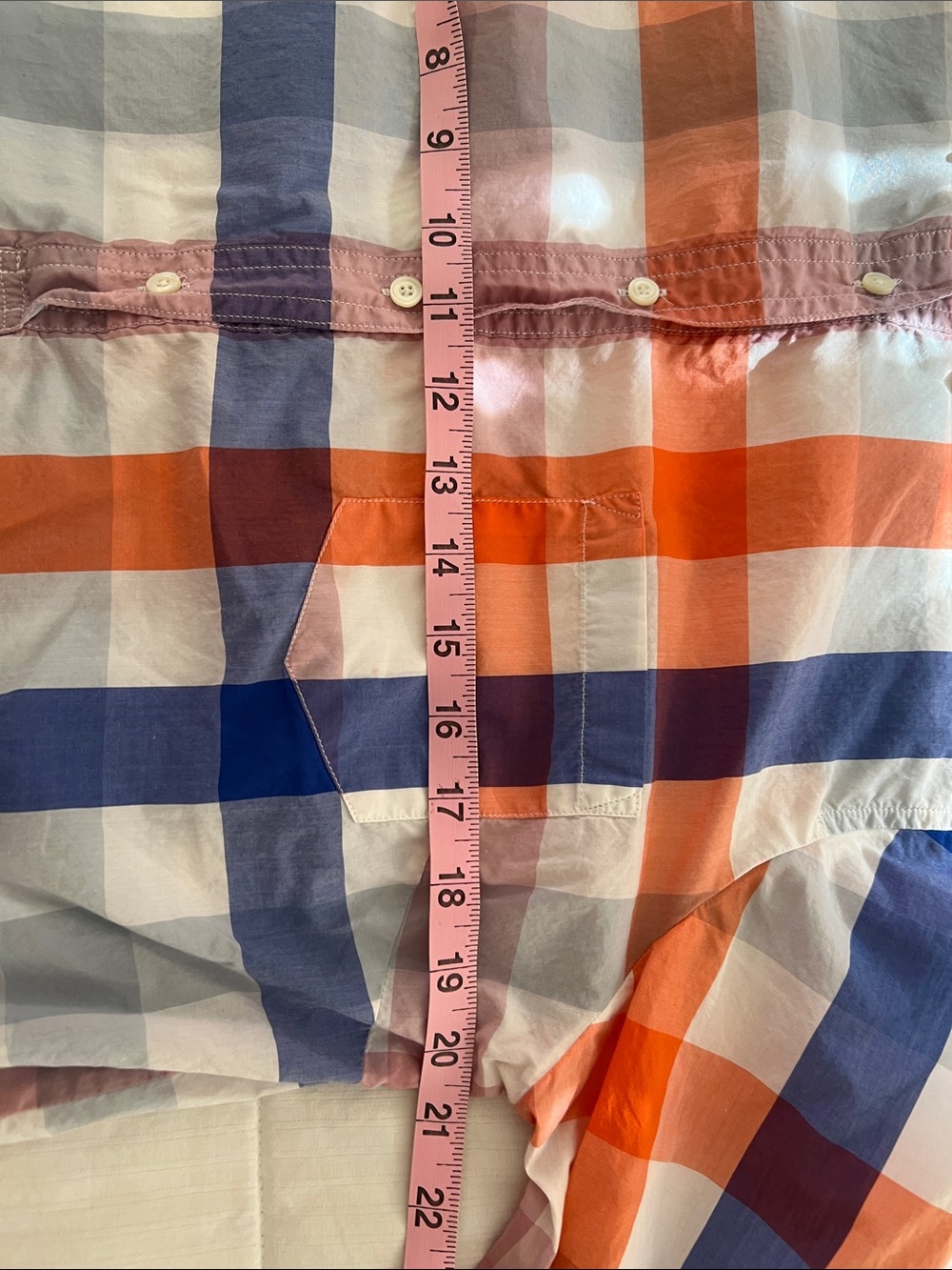 Women's Plaid Button-Front Popover Shirt in Orange, Blue, Pink - Picture 4 of 5